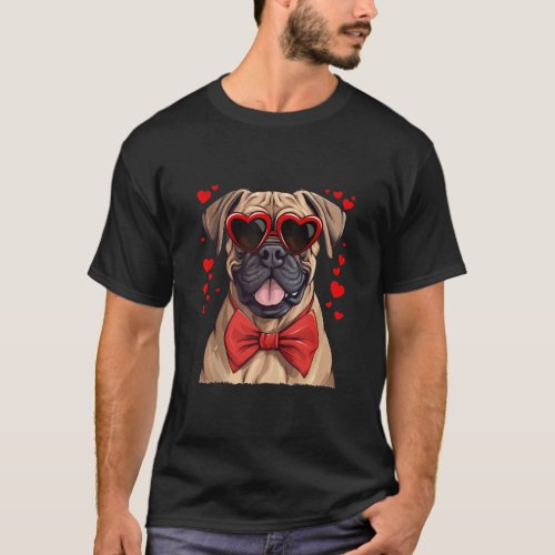Bullmastiff Dog Hearts Sunglasses Red Bow Tie Vale T_Shirt