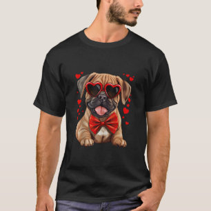 Bullmastiff Dog Hearts Sunglasses Red Bow Tie Vale T-Shirt