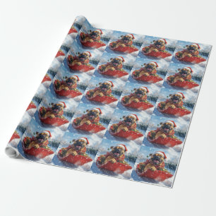 Bullmastiff Dog in Sledge Let it Snow Christmas Wrapping Paper