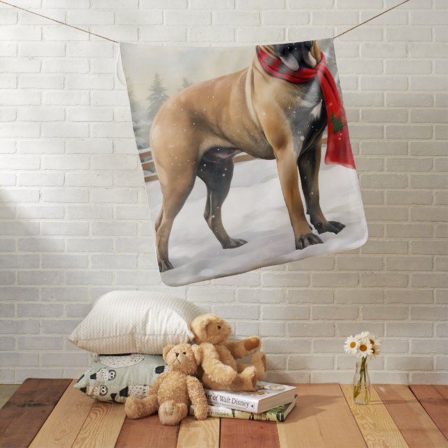 Bullmastiff Dog in Snow Christmas Baby Blanket (In Situ)