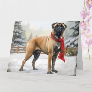 Bullmastiff Dog in Snow Christmas Card