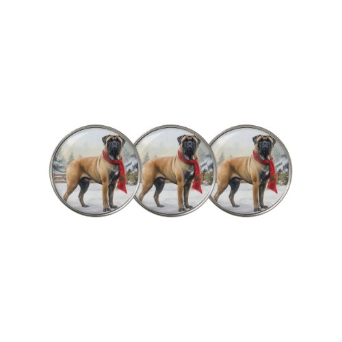 Bullmastiff Dog in Snow Christmas Golf Ball Marker