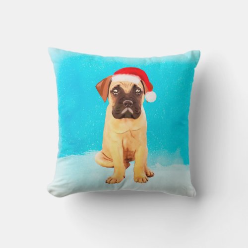 Bullmastiff Dog In Snow Christmas Holiday Throw Pillow