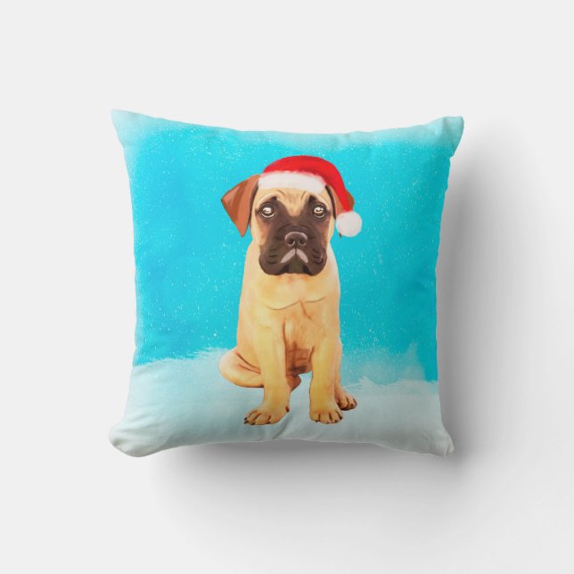 Bullmastiff Dog In Snow Christmas Holiday Throw Pillow (Front)