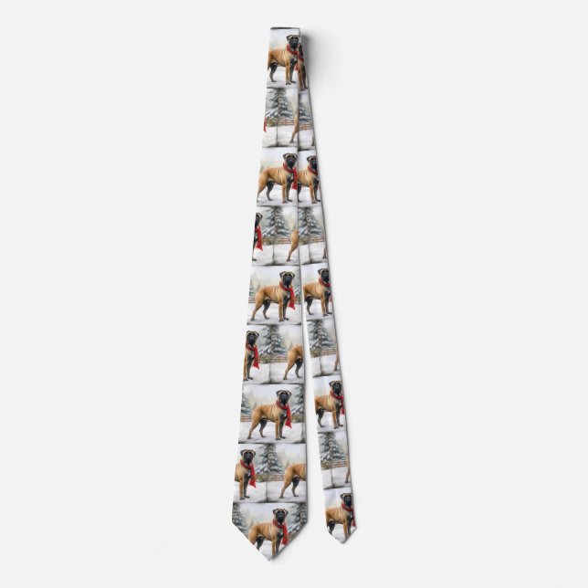 Bullmastiff Dog in Snow Christmas Neck Tie (Front)
