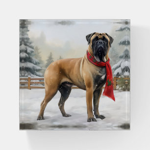 Bullmastiff Dog in Snow Christmas Paperweight