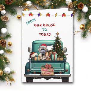 Bullmastiff Dog Retro Farm Truck Christmas Card
