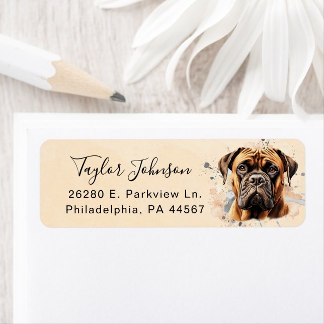 Bullmastiff Dog Return Address Label (Insitu)