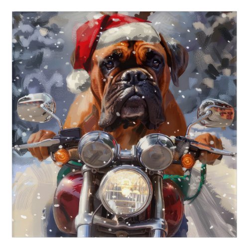 Bullmastiff Dog Riding Motorcycle Christmas  Acrylic Print