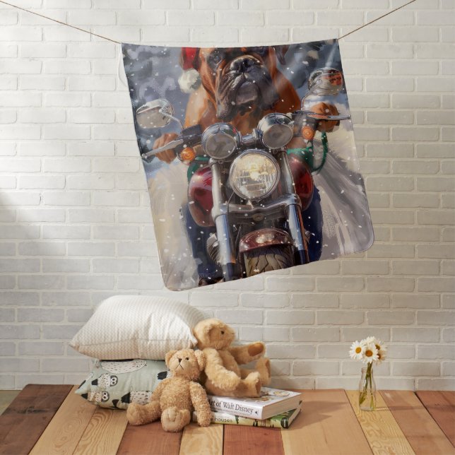 Bullmastiff Dog Riding Motorcycle Christmas  Baby Blanket (In Situ)