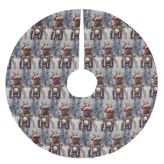 Bullmastiff Dog Riding Motorcycle Christmas  Brushed Polyester Tree Skirt (Front)