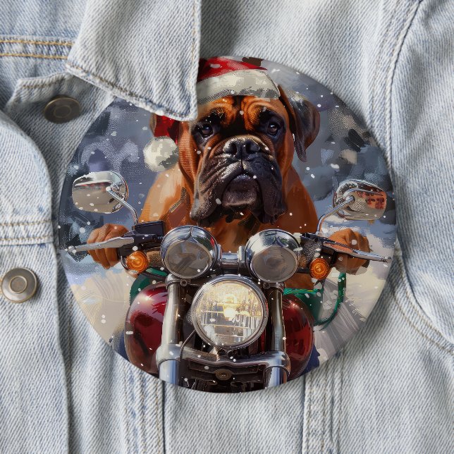 Bullmastiff Dog Riding Motorcycle Christmas  Button (In Situ)