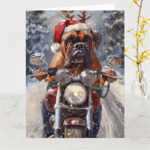 Bullmastiff Dog Riding Motorcycle Christmas  Card