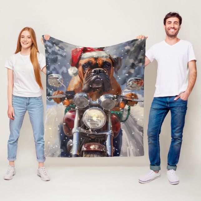 Bullmastiff Dog Riding Motorcycle Christmas  Fleece Blanket (In Situ)