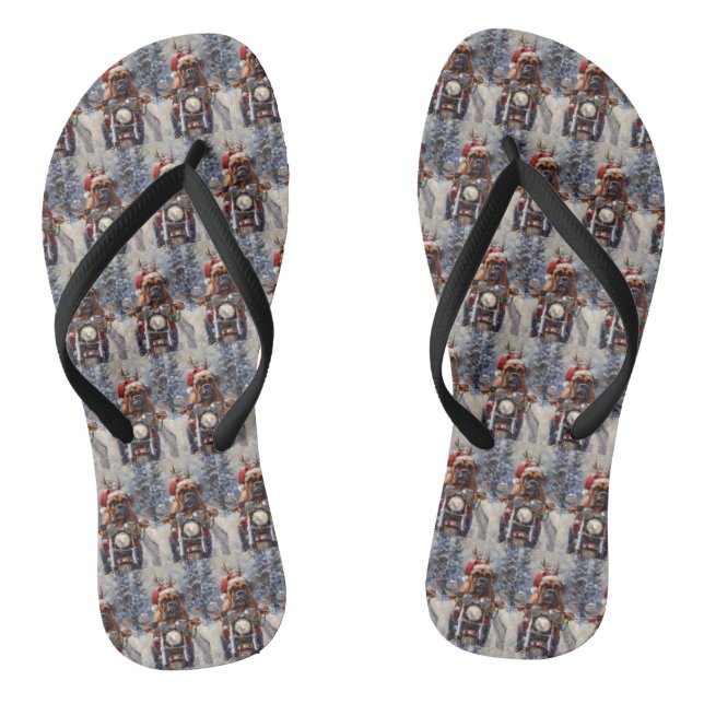 Bullmastiff Dog Riding Motorcycle Christmas  Flip Flops (Footbed)