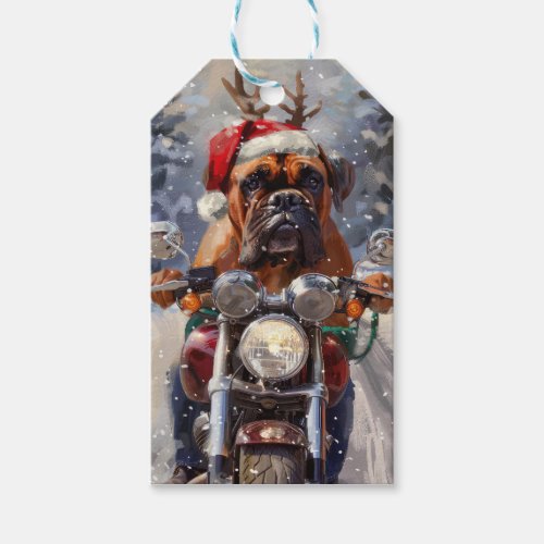 Bullmastiff Dog Riding Motorcycle Christmas  Gift Tags