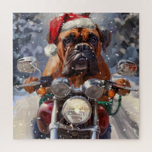 Bullmastiff Dog Riding Motorcycle Christmas  Jigsaw Puzzle