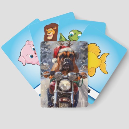 Bullmastiff Dog Riding Motorcycle Christmas  Matching Game Cards