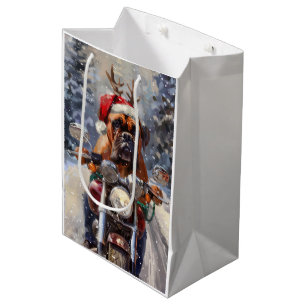 Bullmastiff Dog Riding Motorcycle Christmas Medium Gift Bag