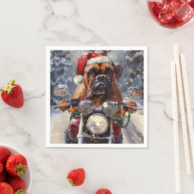 Bullmastiff Dog Riding Motorcycle Christmas  Napkins (Insitu)