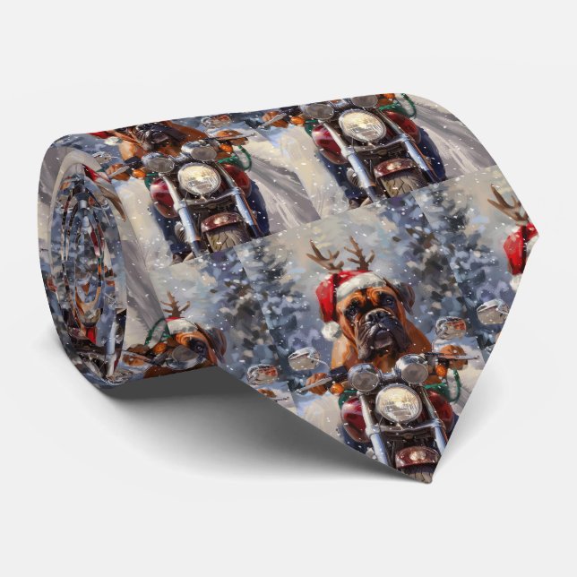 Bullmastiff Dog Riding Motorcycle Christmas  Neck Tie (Rolled)