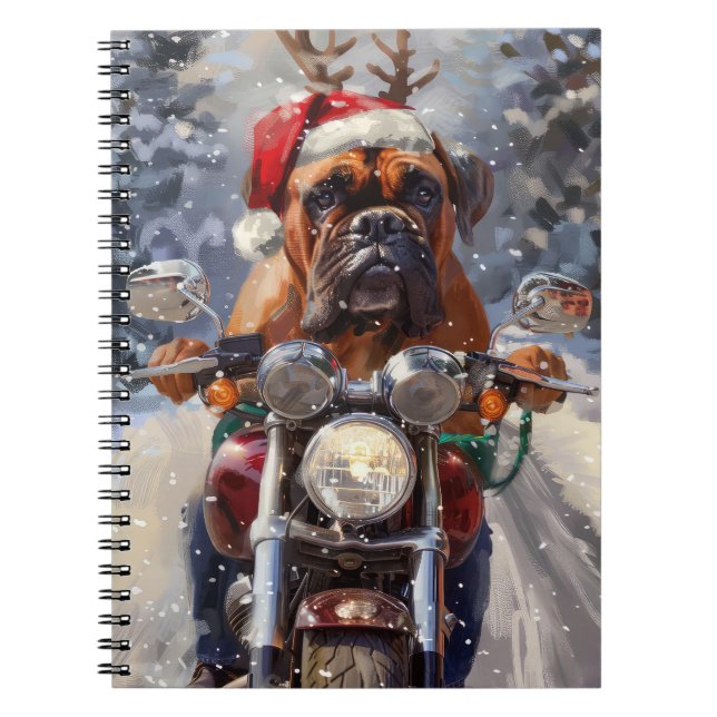 Bullmastiff Dog Riding Motorcycle Christmas  Notebook (Front)