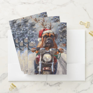 Bullmastiff Dog Riding Motorcycle Christmas Pocket Folder