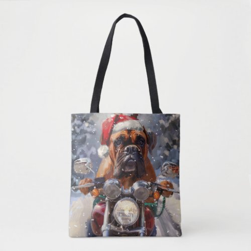 Bullmastiff Dog Riding Motorcycle Christmas  Tote Bag