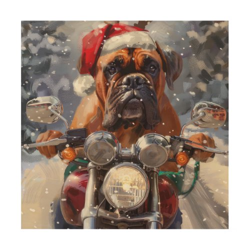 Bullmastiff Dog Riding Motorcycle Christmas  Wood Wall Art