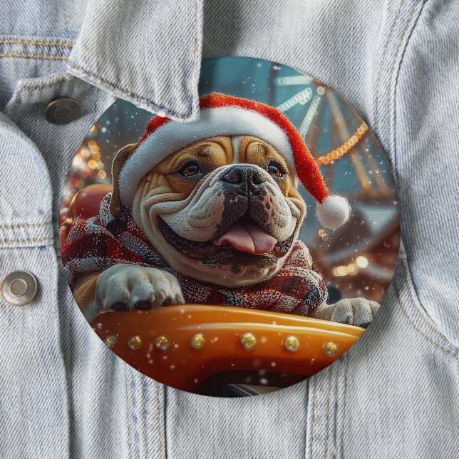 Bullmastiff Dog Roller Coaster Christmas  Button (In Situ)