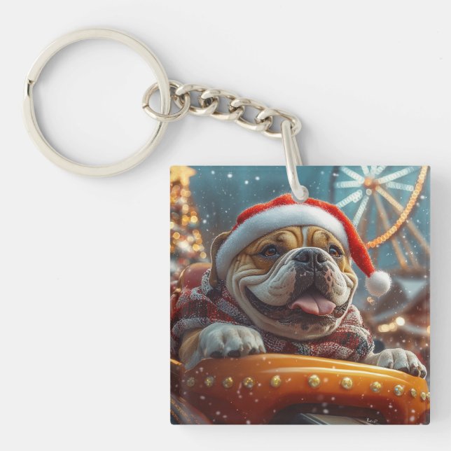 Bullmastiff Dog Roller Coaster Christmas  Keychain (Front)