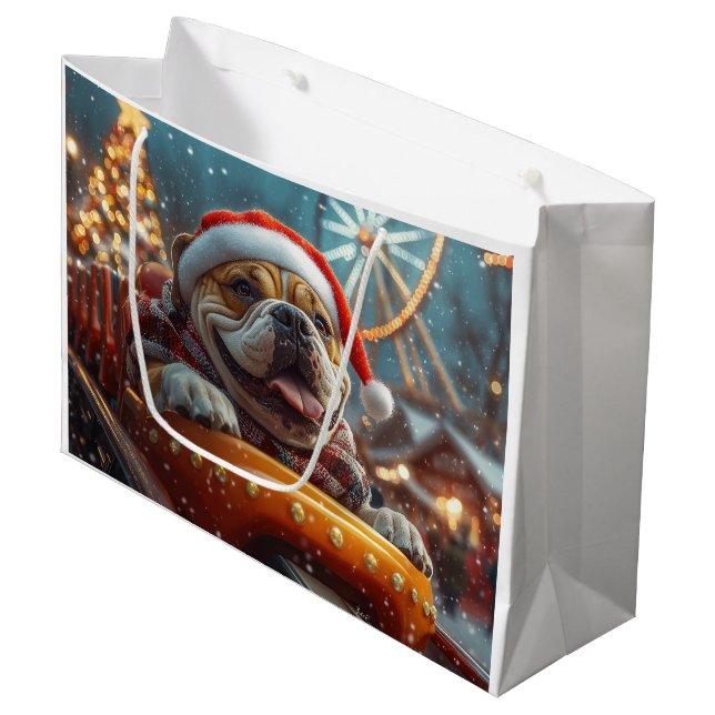 Bullmastiff Dog Roller Coaster Christmas  Large Gift Bag (Front Angled)