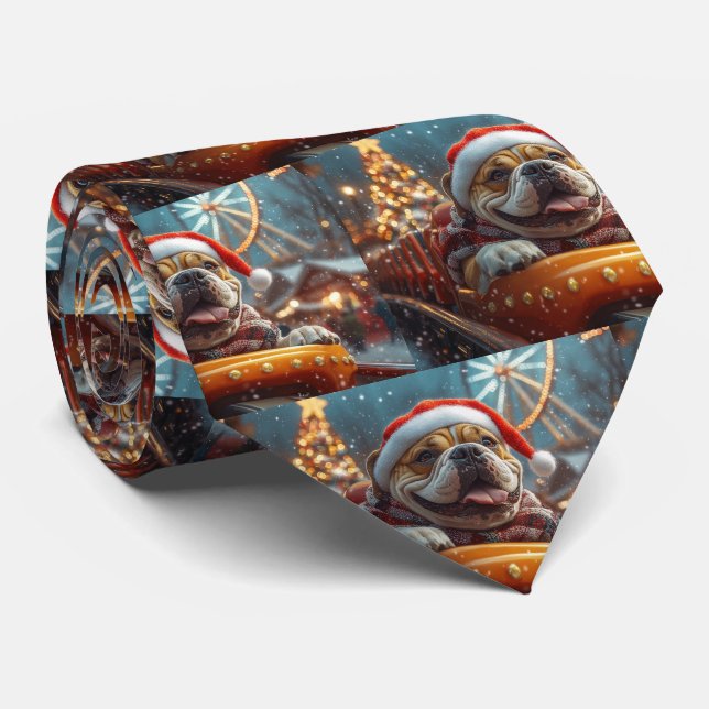 Bullmastiff Dog Roller Coaster Christmas  Neck Tie (Rolled)