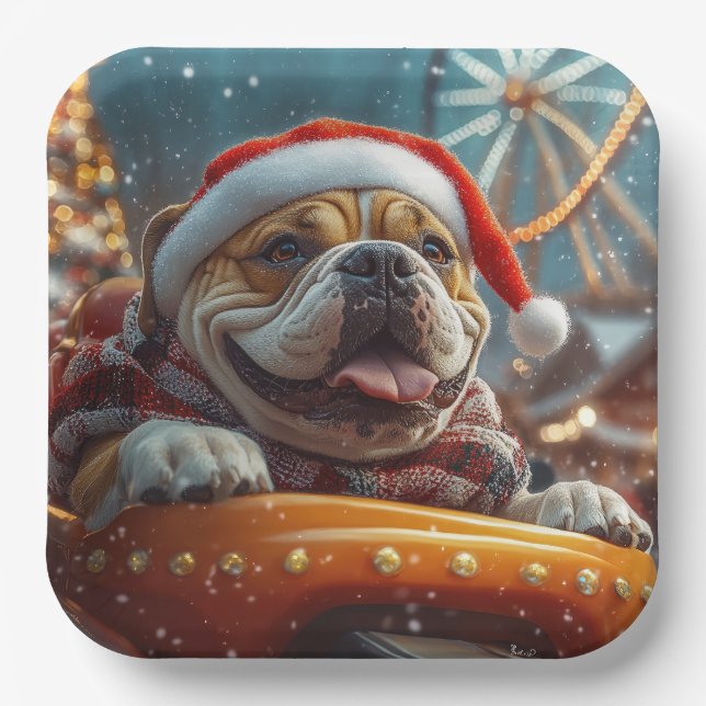 Bullmastiff Dog Roller Coaster Christmas  Paper Plates (Front)