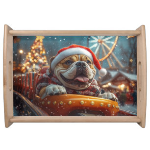 Bullmastiff Dog Roller Coaster Christmas  Serving Tray