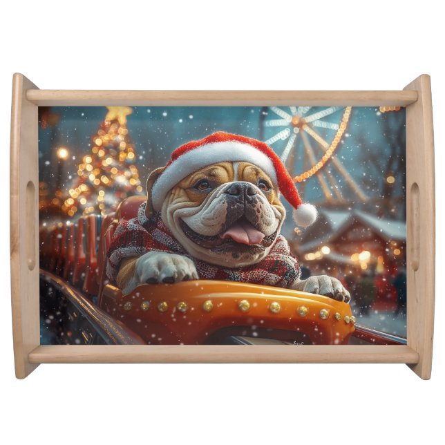 Bullmastiff Dog Roller Coaster Christmas  Serving Tray (Front)