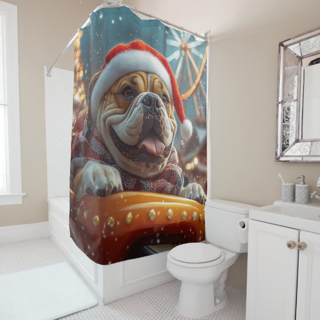 Bullmastiff Dog Roller Coaster Christmas  Shower Curtain (In Situ)