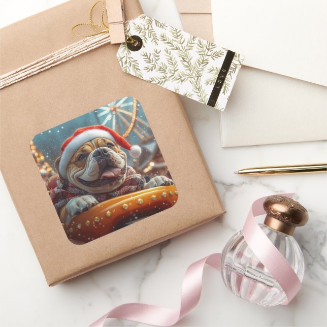Bullmastiff Dog Roller Coaster Christmas  Square Sticker (Gifting)