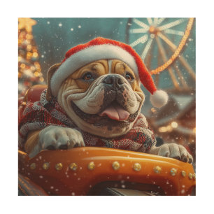 Bullmastiff Dog Roller Coaster Christmas  Wood Wall Art