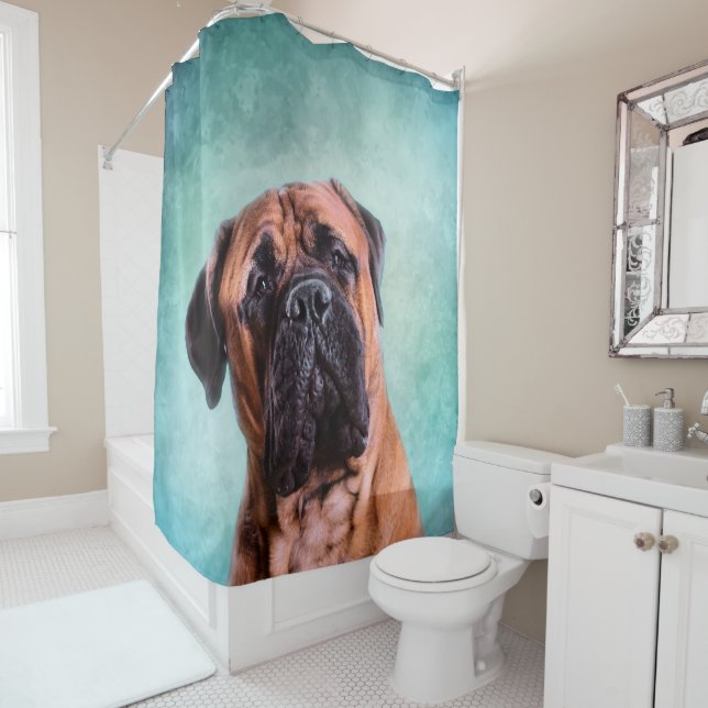 Bullmastiff dog shower curtain (In Situ)