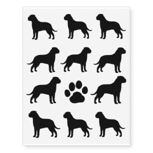 Bullmastiff Dog Silhouettes Temporary Tattoos