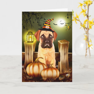 Bullmastiff Dog with Witch Hat Halloween Card