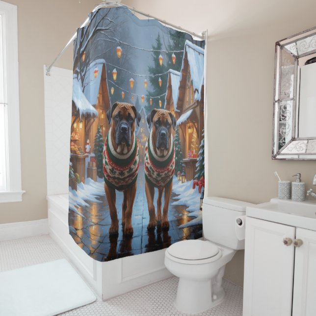 Bullmastiff Dogs Christmas Snow Holiday  Shower Curtain (In Situ)