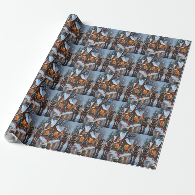 Bullmastiff Dogs Christmas Snow Holiday  Wrapping Paper (Unrolled)