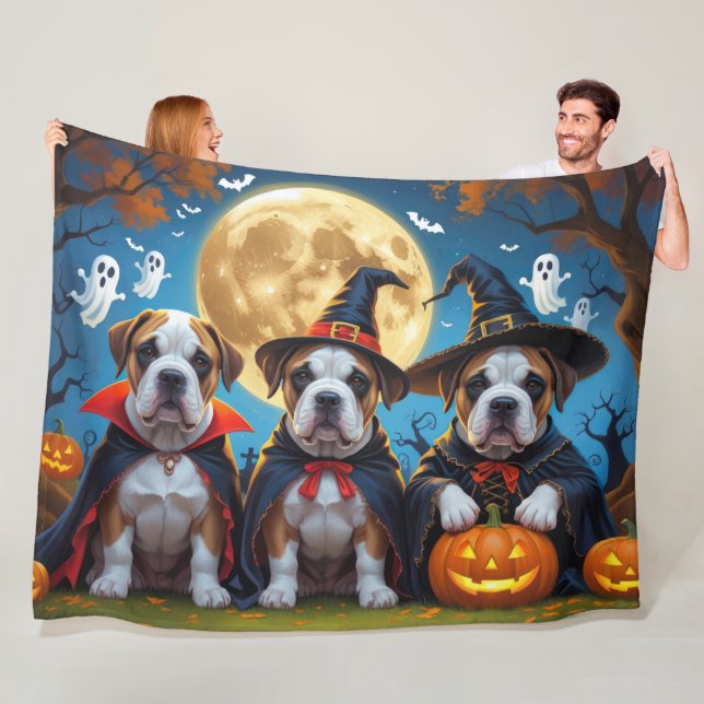 Bullmastiff Dogs Pumpkin Halloween Funny Fleece Blanket (In Situ)