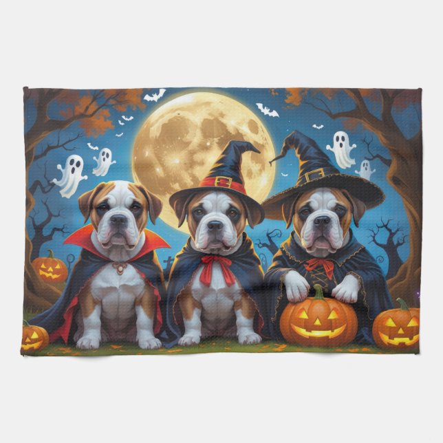 Bullmastiff Dogs Pumpkin Halloween Funny Kitchen Towel (Horizontal)