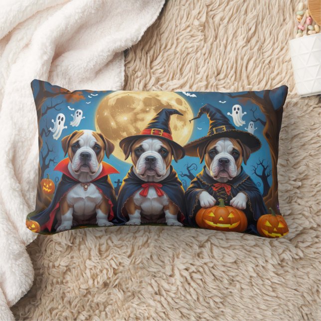 Bullmastiff Dogs Pumpkin Halloween Funny Lumbar Pillow (Blanket)