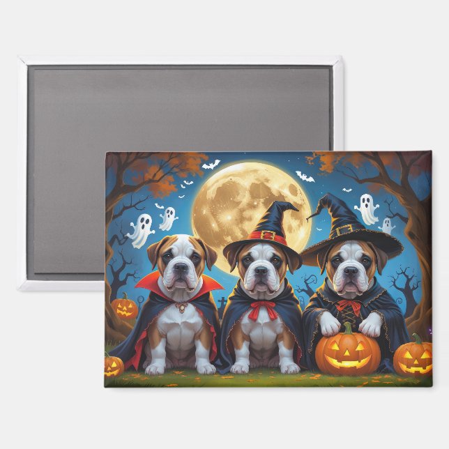 Bullmastiff Dogs Pumpkin Halloween Funny Magnet (Front/Back)