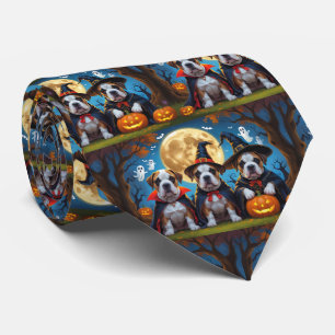 Bullmastiff Dogs Pumpkin Halloween Funny Neck Tie