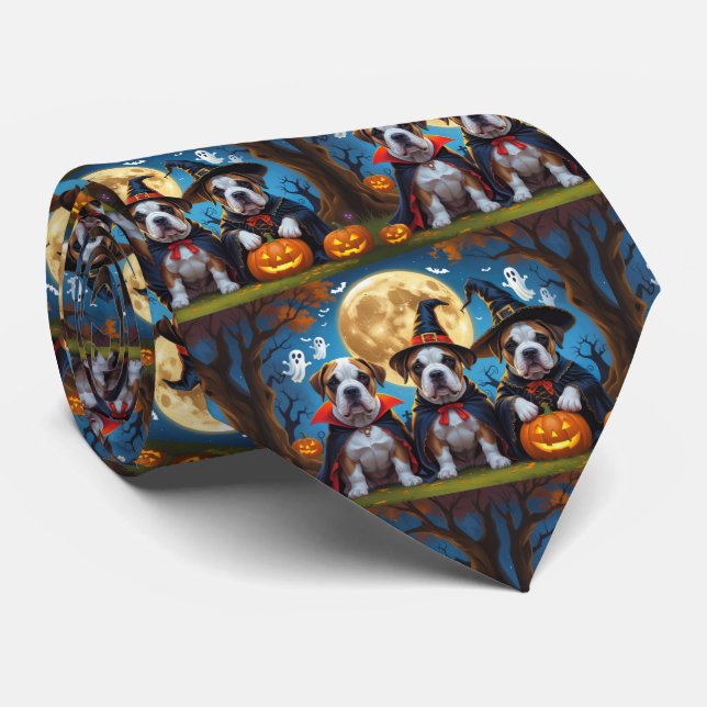 Bullmastiff Dogs Pumpkin Halloween Funny Neck Tie (Rolled)